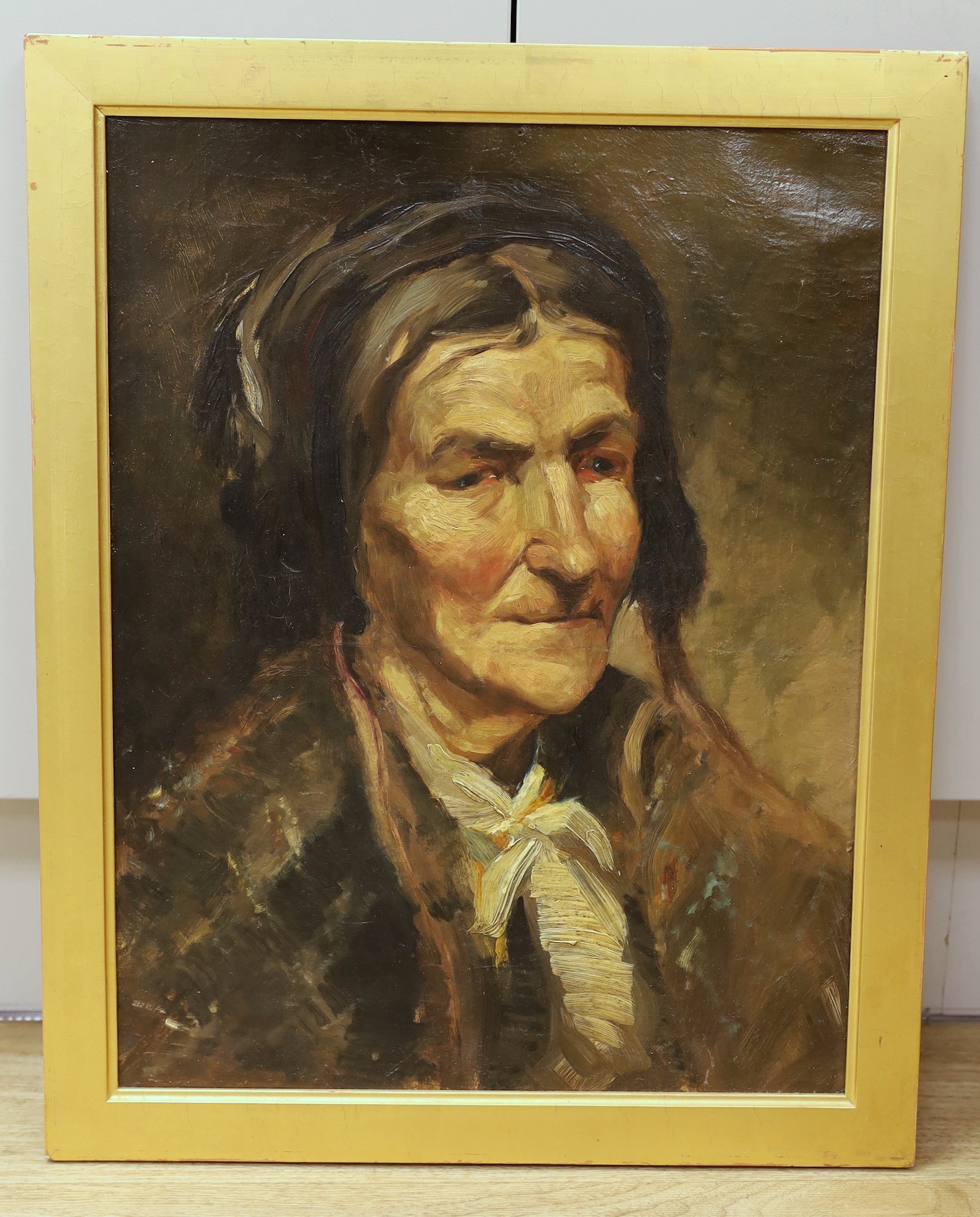 English School c.1900, oil on canvas, Portrait of an elderly lady, 44 x 34cm